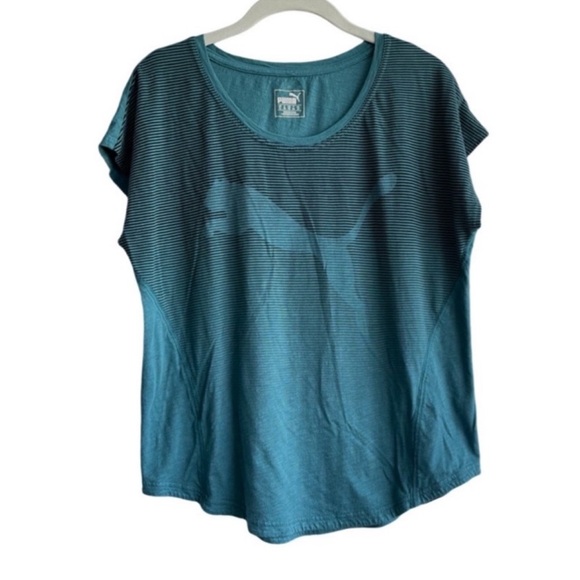 Puma Womens Activewear Tee Short Cap Sleeve Top Teal Green Black Size XL - Picture 1 of 11